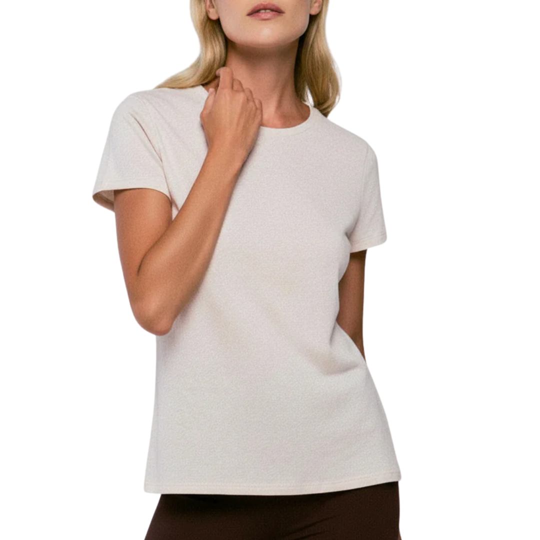 Soft Touch Short Sleeve Crewneck in Ecru Chine
