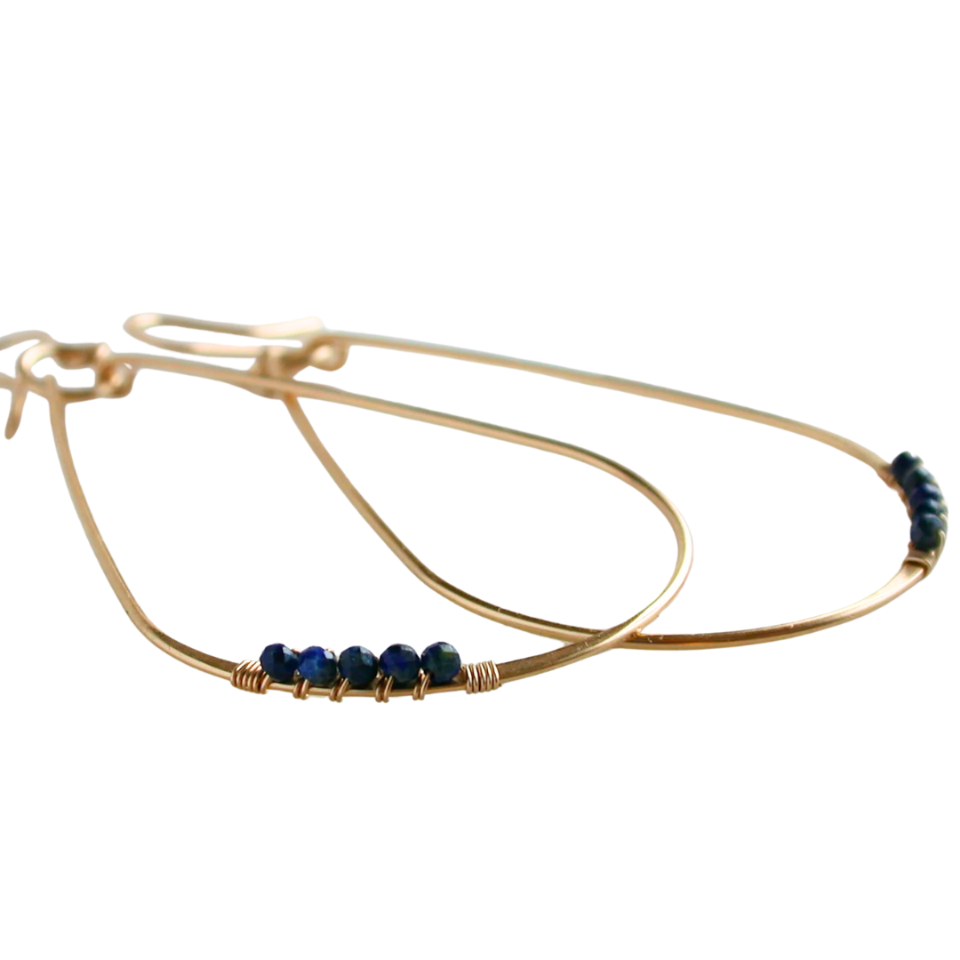 Sapphire Gemstone Wrapped Teardrop Earrings in Gold