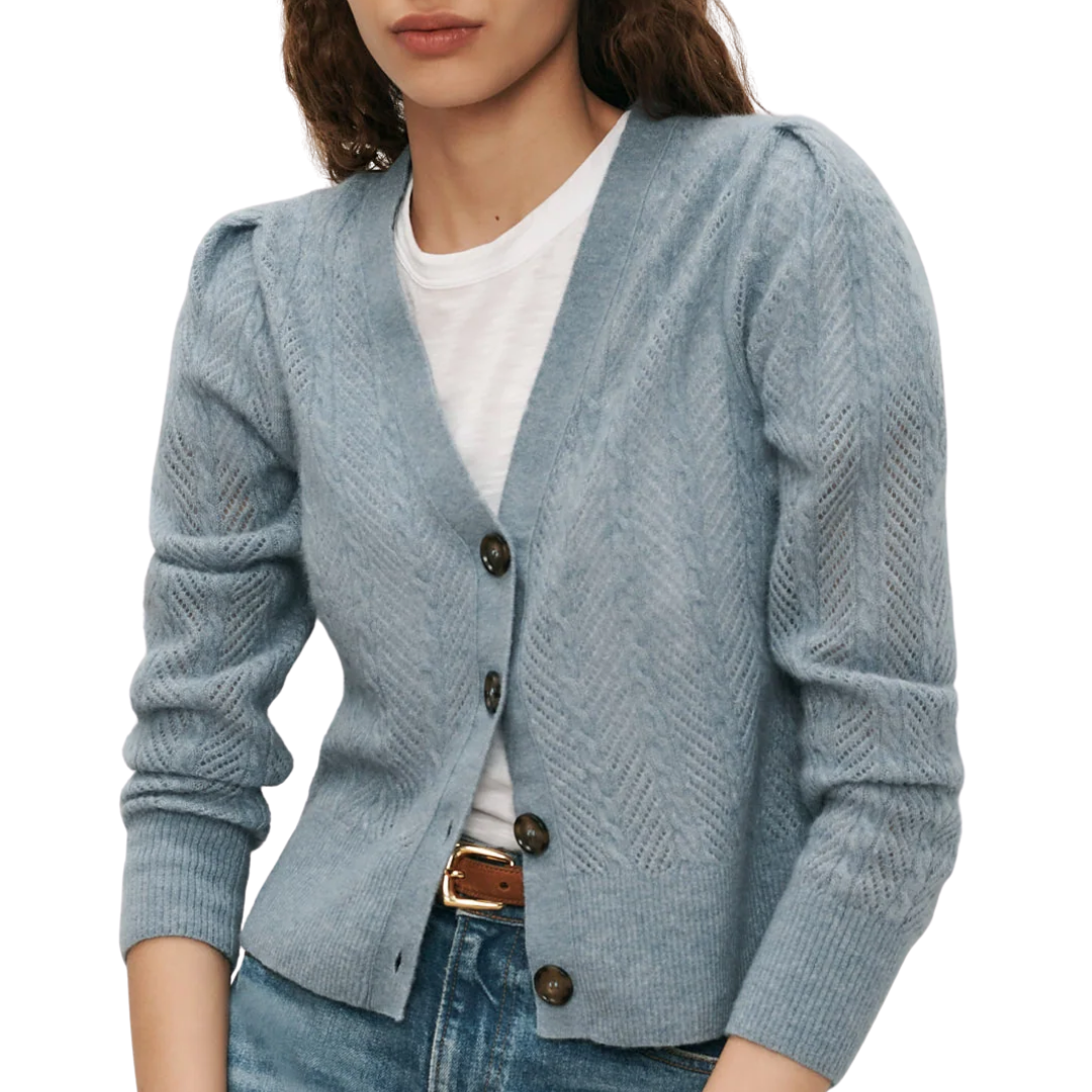 Solene Pointelle Cardigan in Blue River