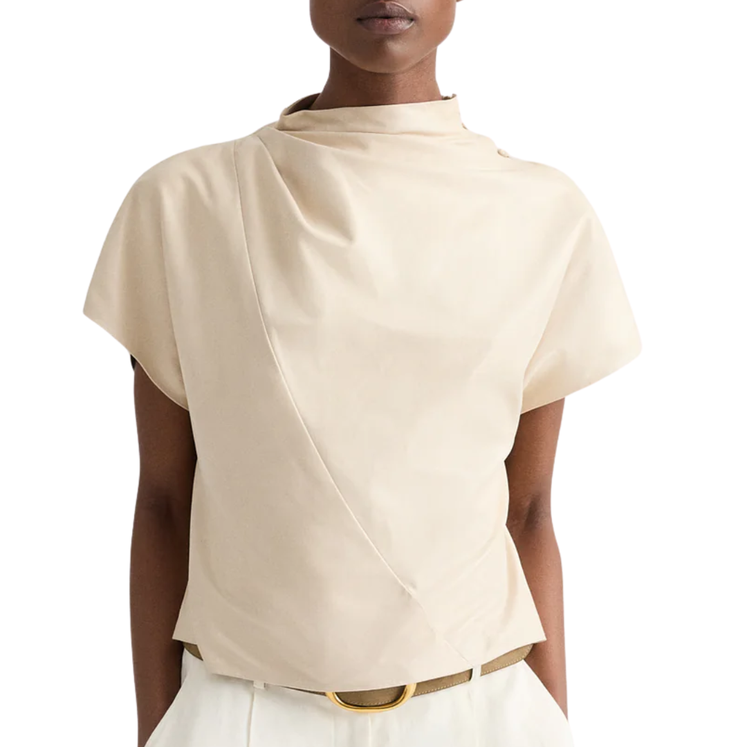 Mock Neck Tee in Creme Brulee