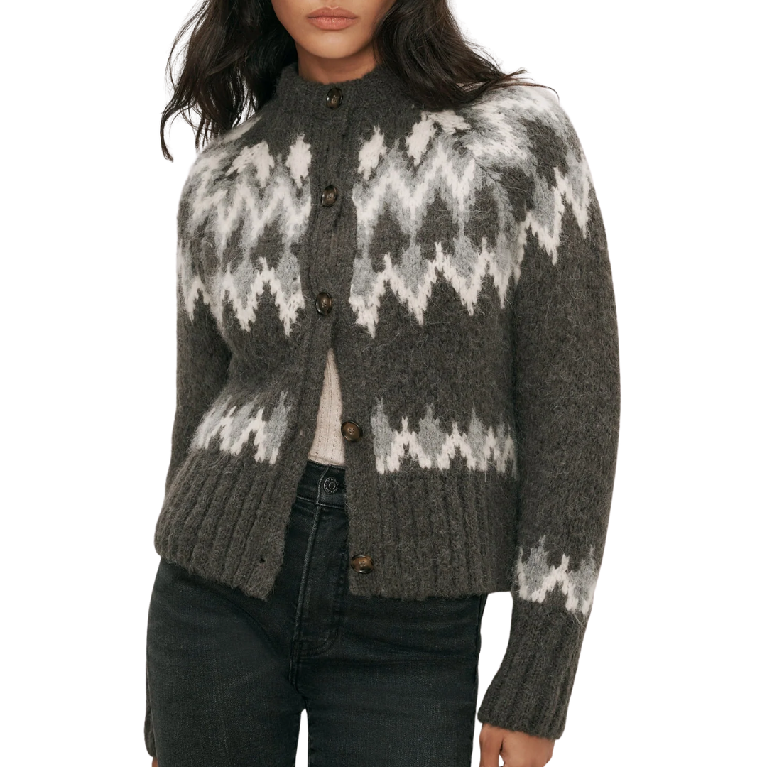 Christina Fair Isle Cardigan in Green Shadow Multi