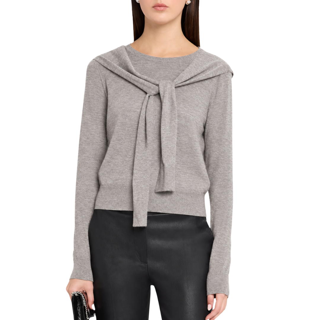Long Sleeve Crew W/ Faux Tie Sleeves in Stone