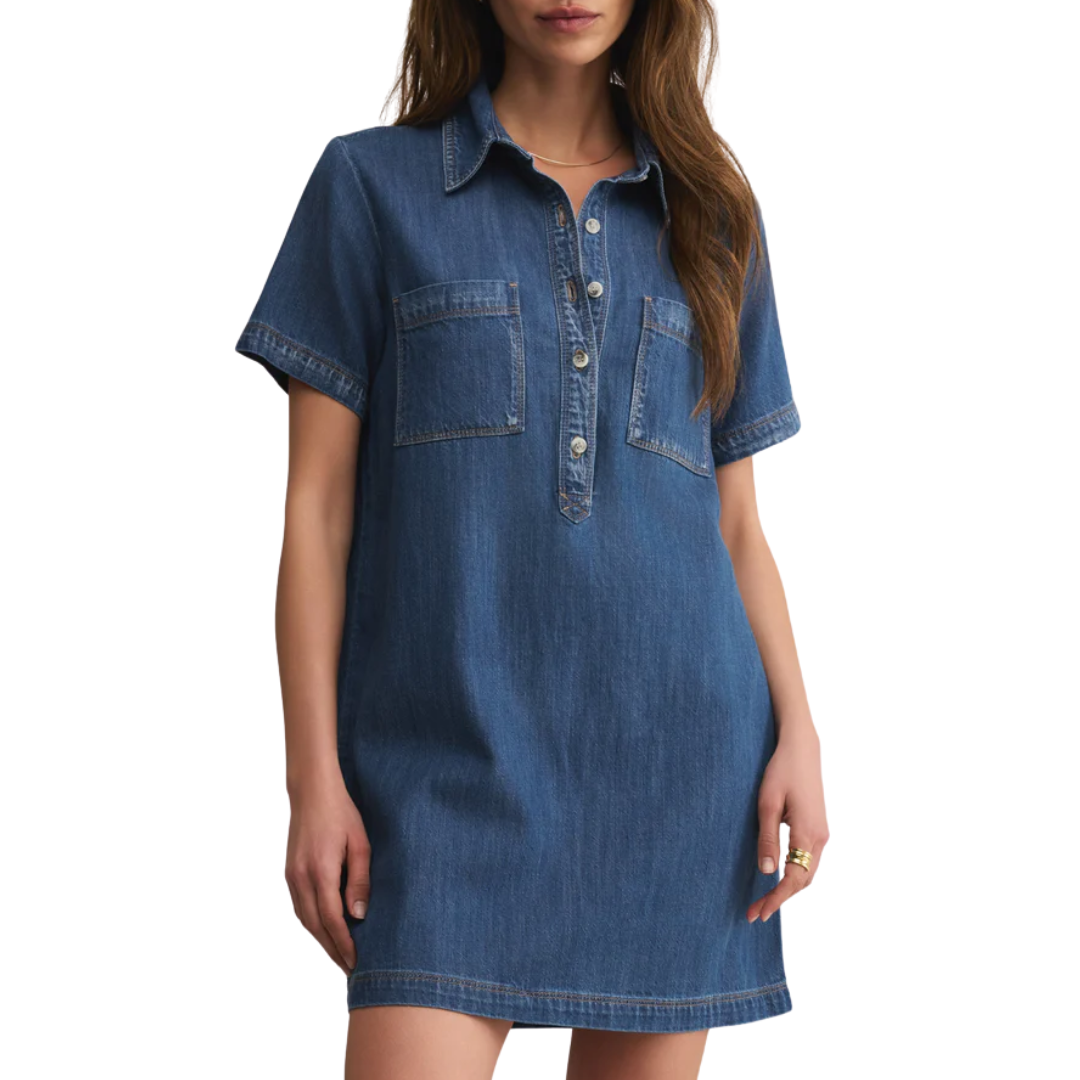 Kellie Denim Mini Dress in Medium Indigo
