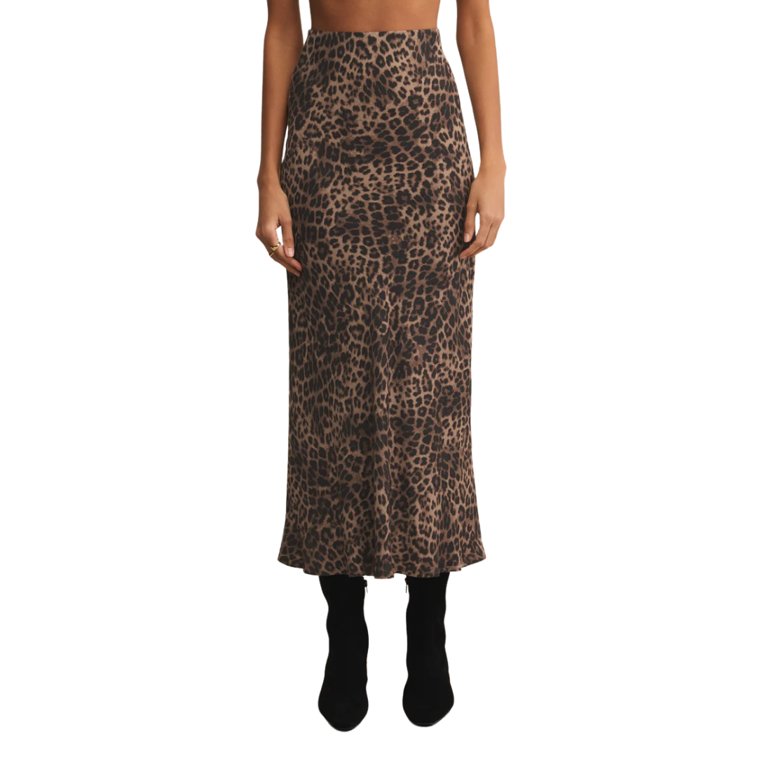 Izabel Leopard Skirt in Desert Tan