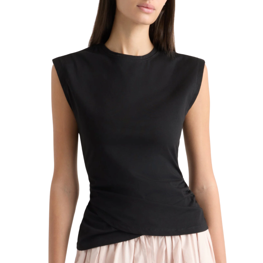 Jensen Front-Wrap Jersey Tee in Black
