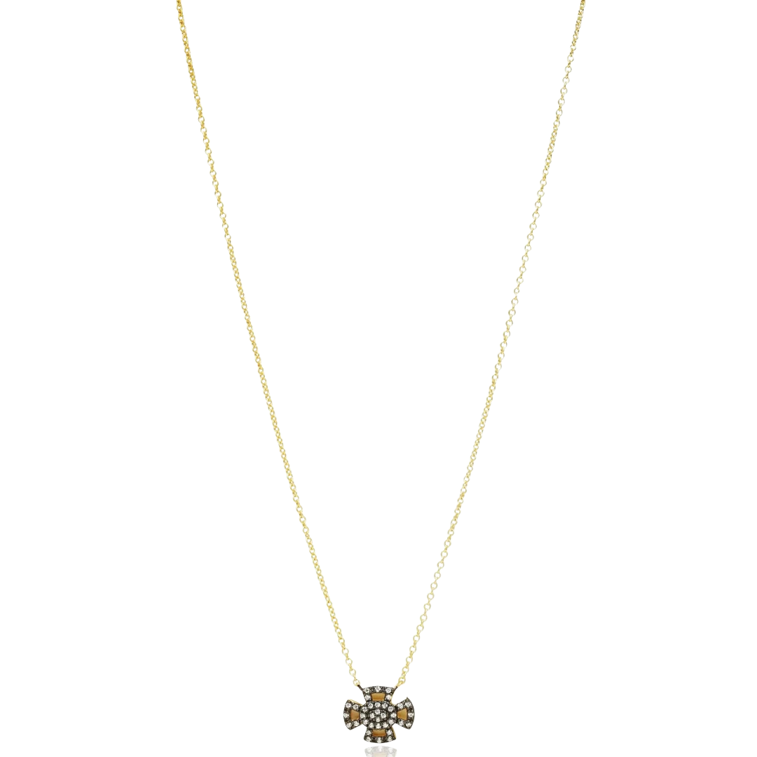 Pav̩é Cross Pendant Necklace in Gold & Black