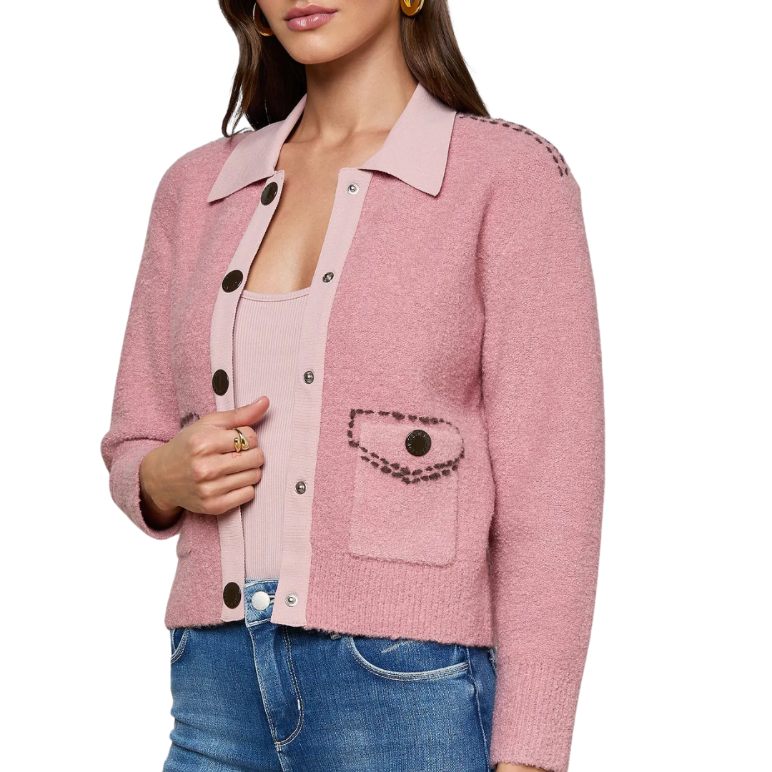 Poetry Cardigan in Mauve Rose/Dark Brown