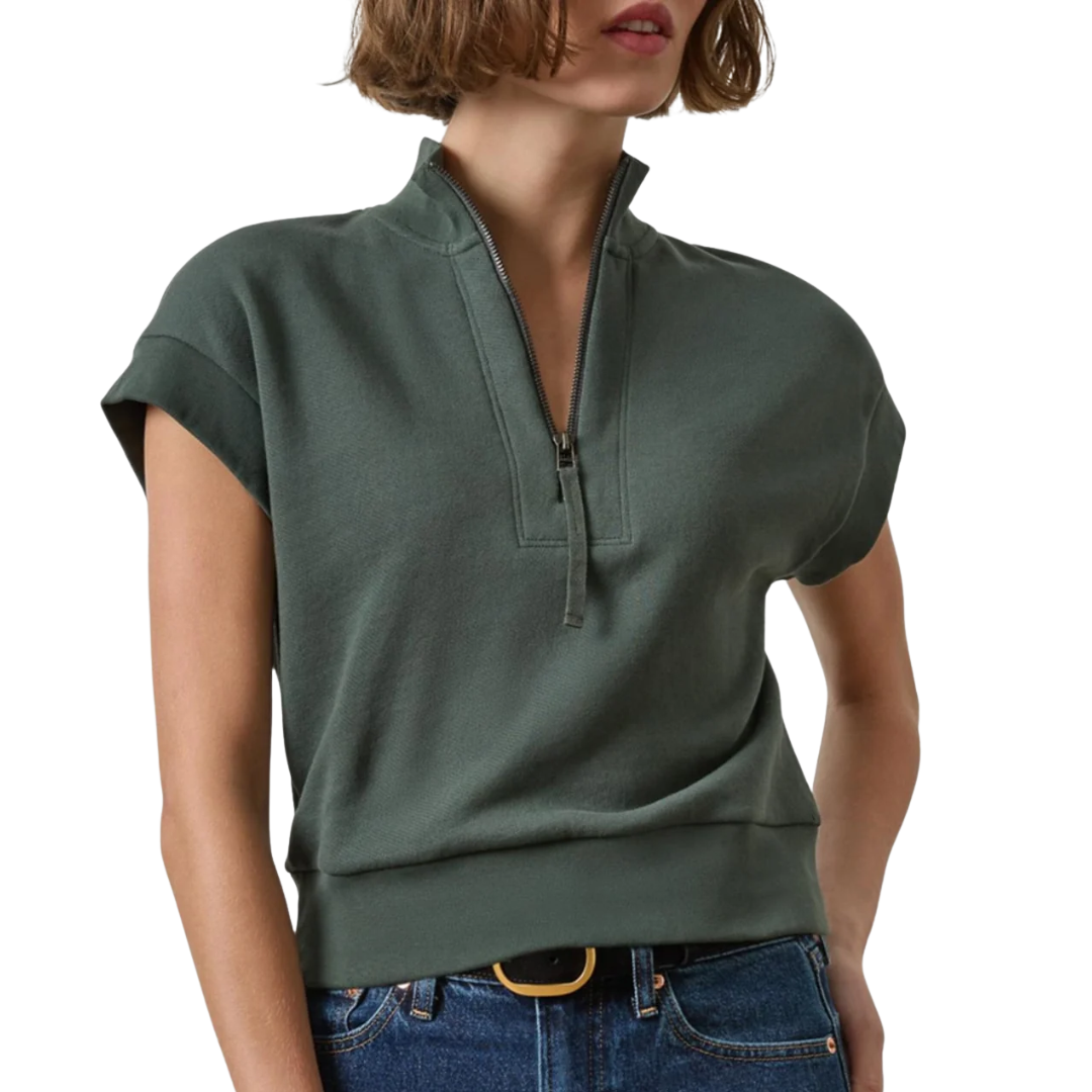 Sleeveless Zip Mock Neck Top in Mineral