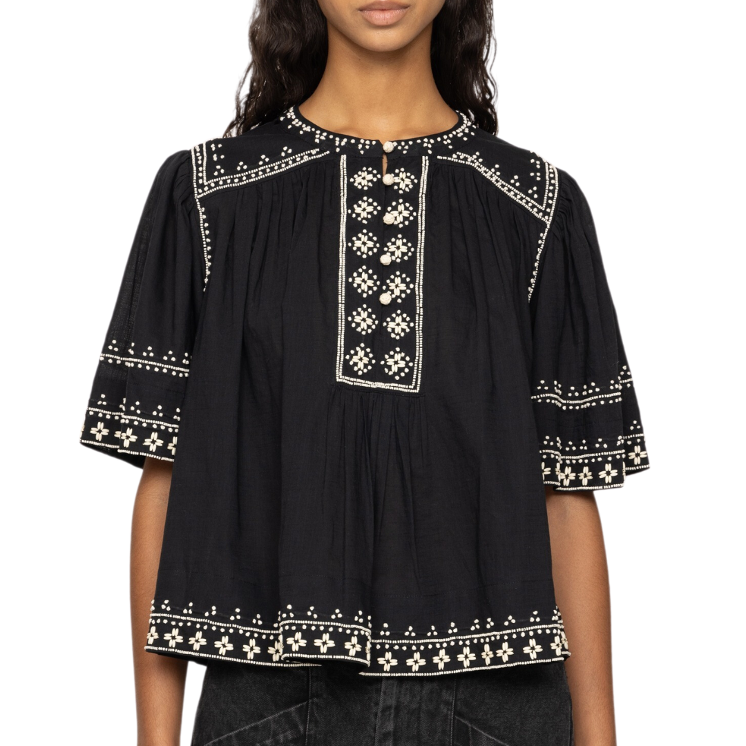 Mille Short Sleeve Top in Black