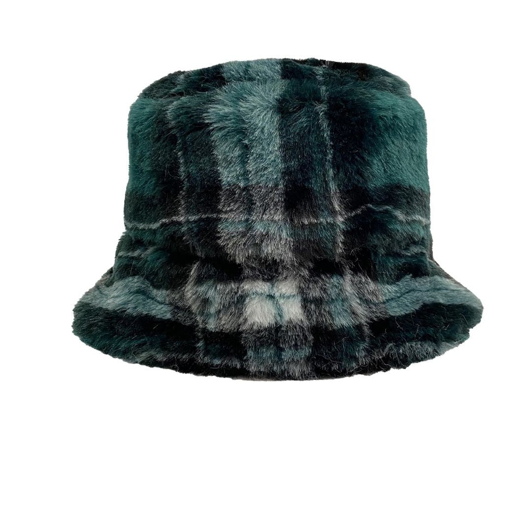 Plaid Furry Hat in Green