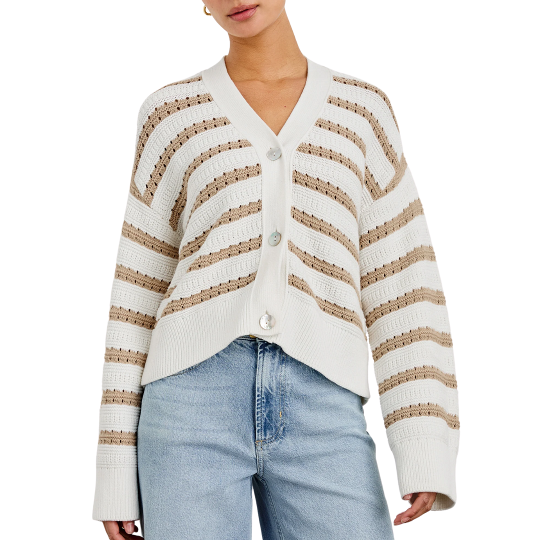 Geneva Cardigan in Ivory Oat Stripe
