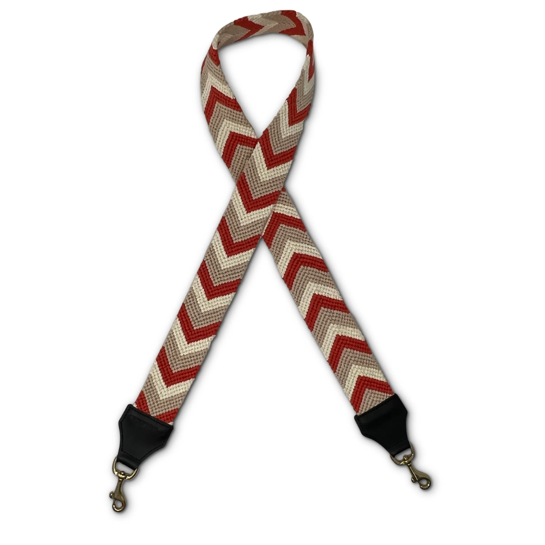 Washed Chevron Bag Strap in Red Wheat and White