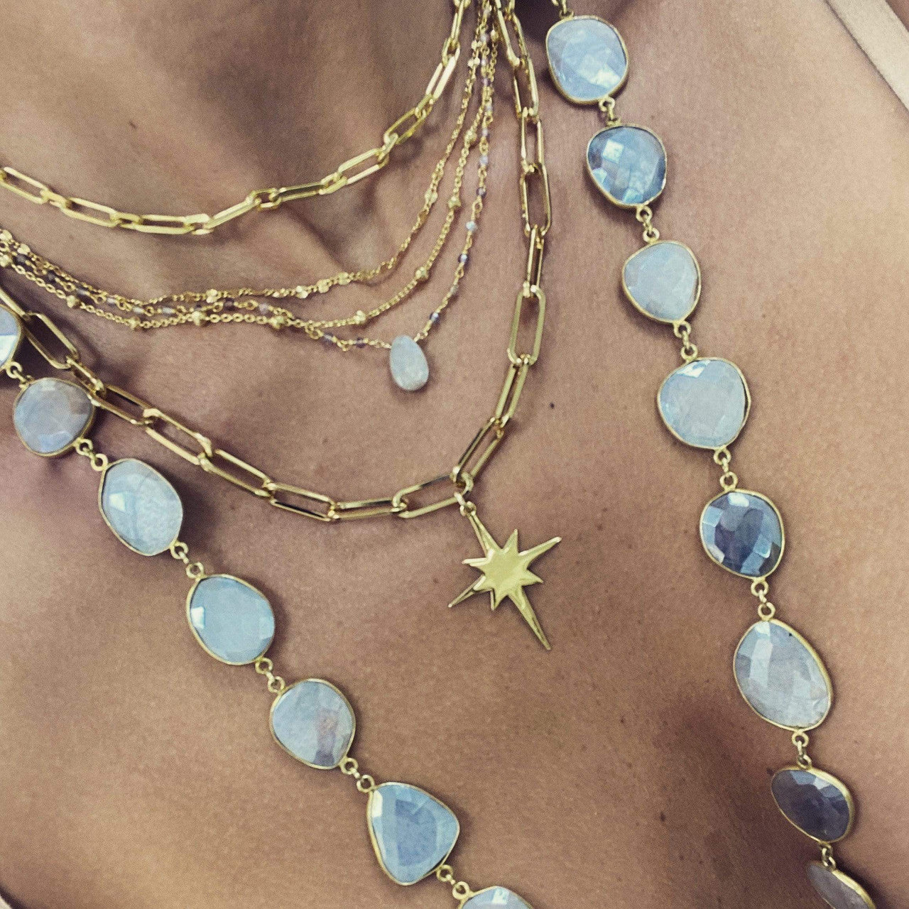 Jumbo Starburst Pendant Necklace on Rectangle Link Chain