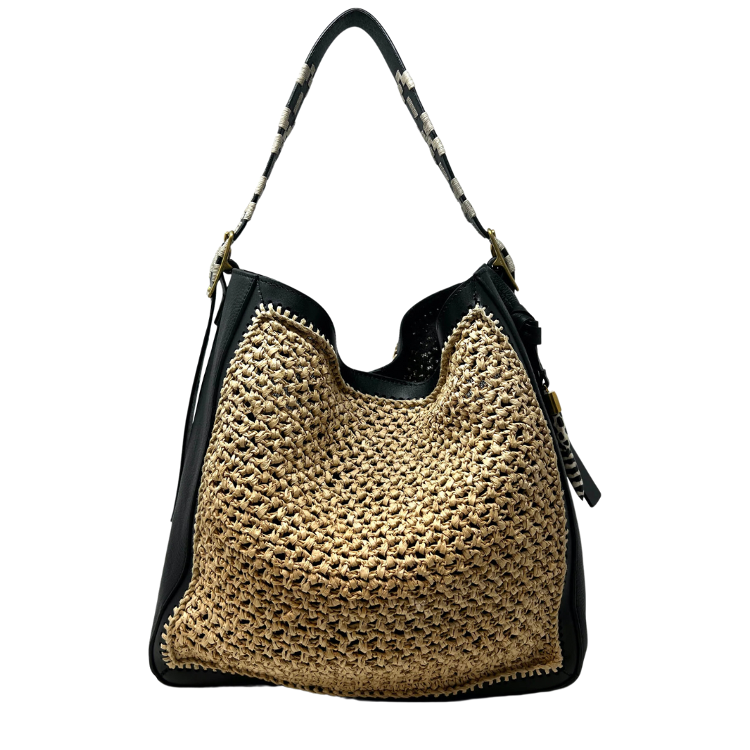 Natural Mesh Raffia Cowdray Hobo in Natural Black