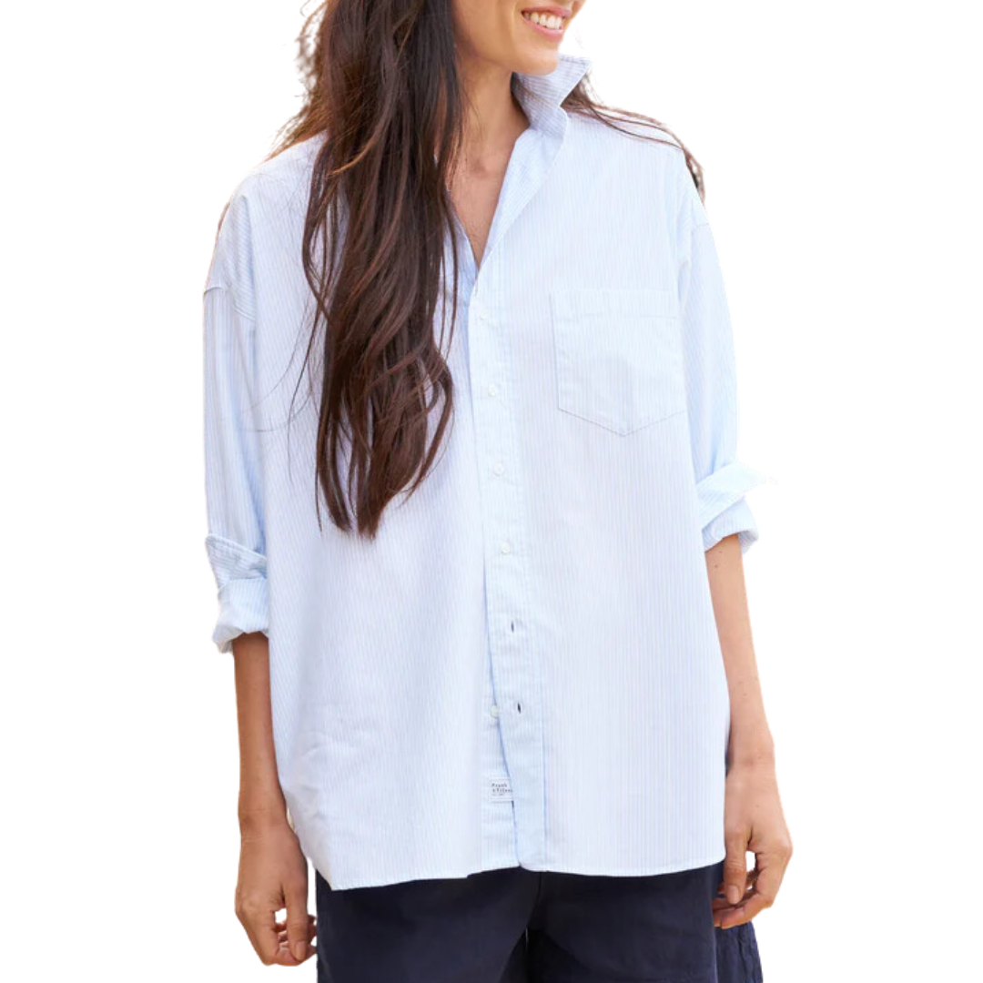 Shirley Oversized Button-Up Shirt in Light Blue Stripe
