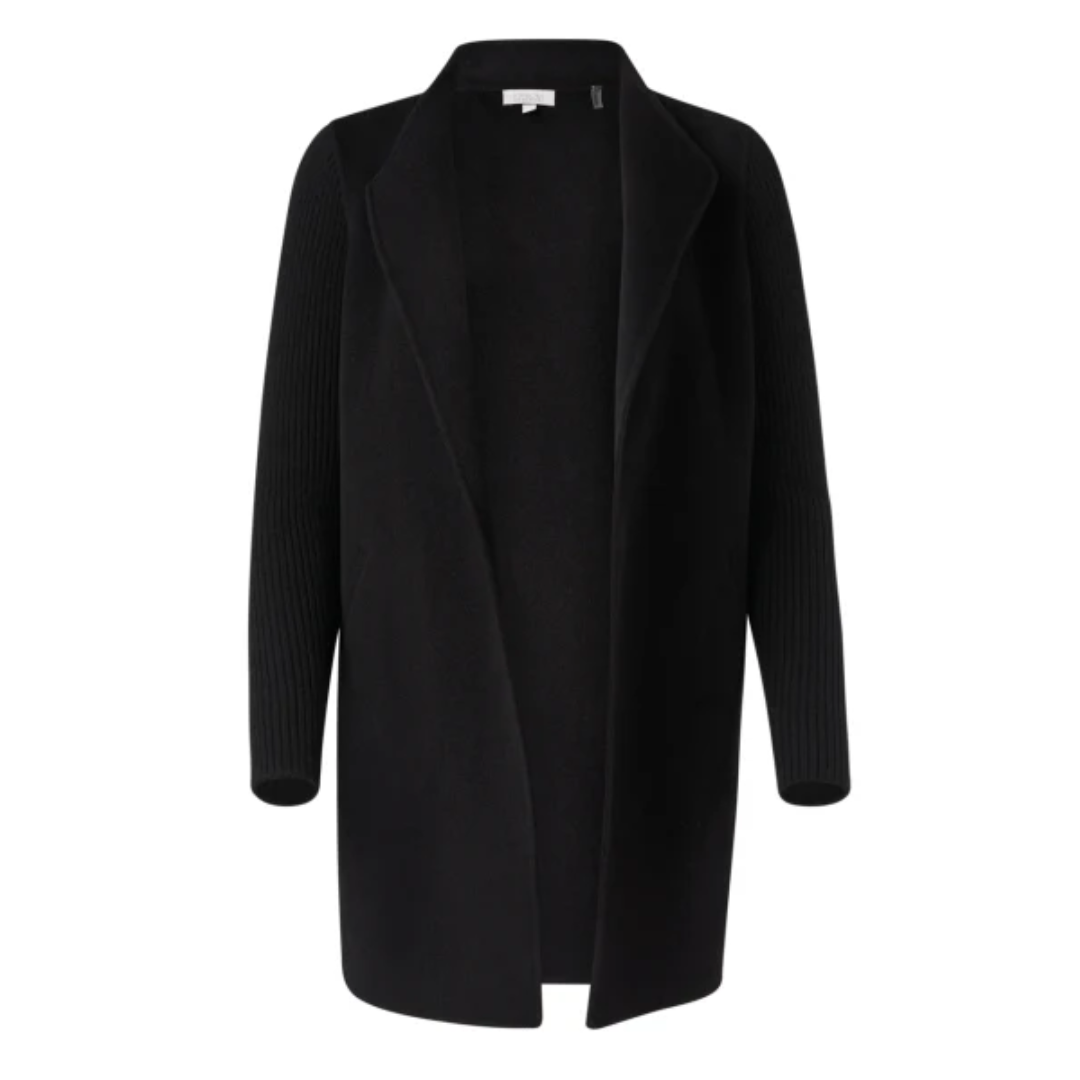 Rib Sleeve Coat in Black