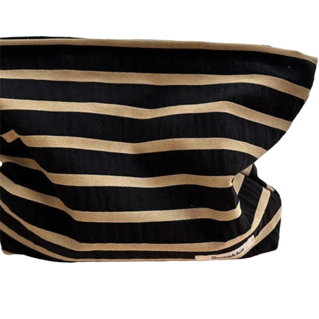 Striped Color Block Portable Simple Make Up Bag in Black