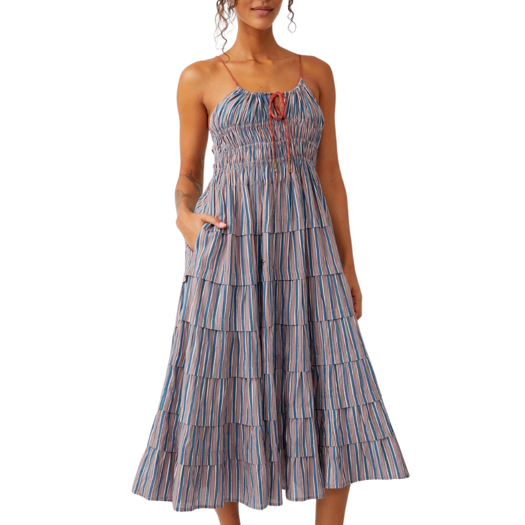 knee length dresses for ladies Free People Going Steady Midi in Taupe Combo