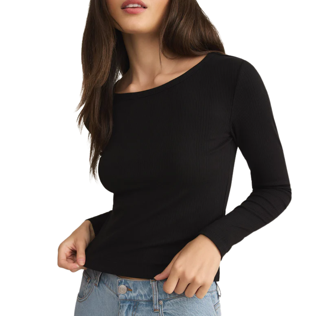Infinity Fitted Rib Long Sleeve Tee in Black