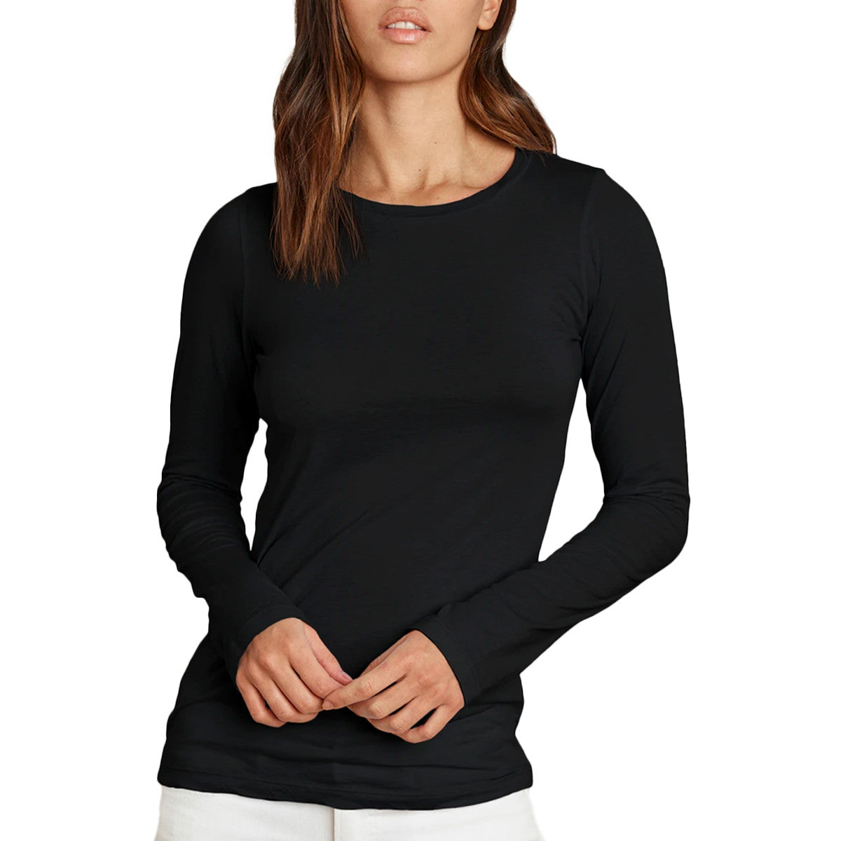 Zofina Fitted Long Sleeve Tee in Black
