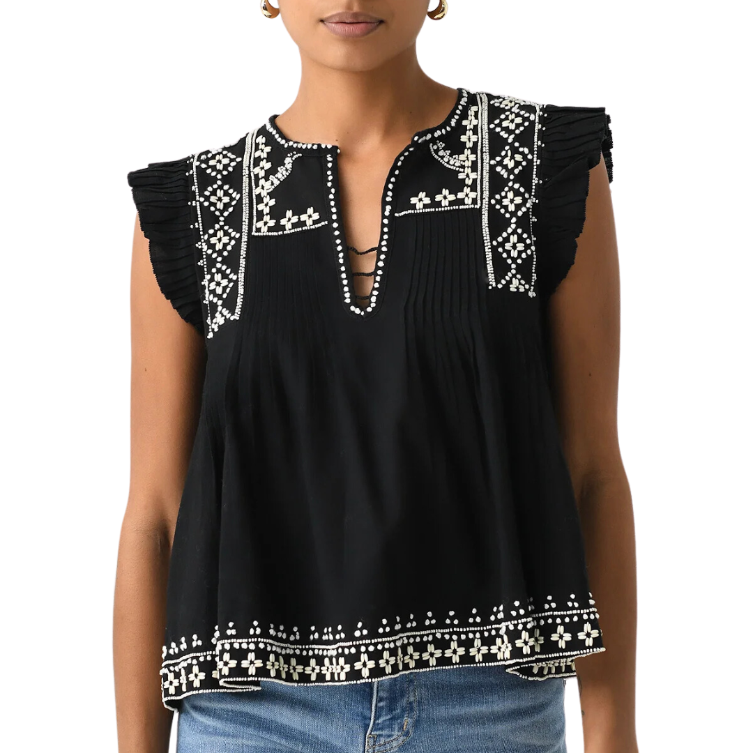 Mille Flutter Sleeve Top in Black