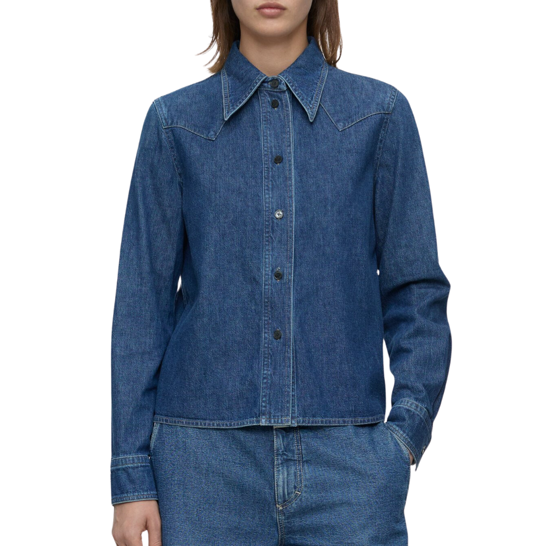 Denim Western Shirt in Mid Blue