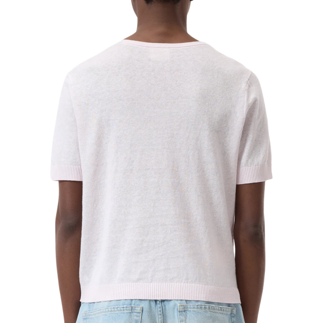 Knitted Linen Mix Top in Milkshake Pink