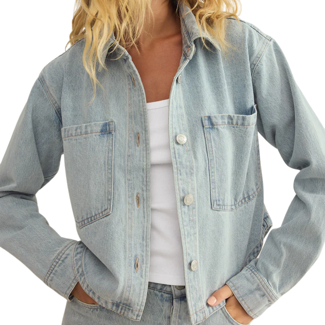 All Day Cropped Denim Jacket in Faded Indigo