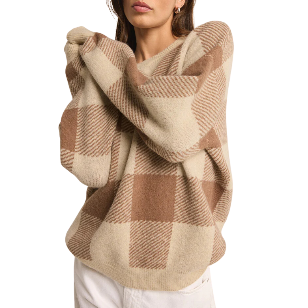 Check You Later Plaid Sweater in Campfire