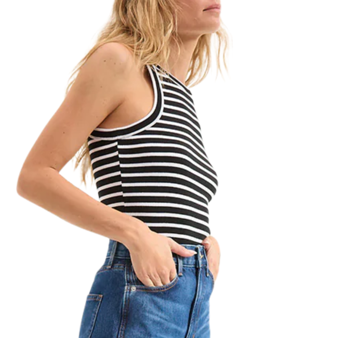 Jordyn Cropped Tank Top in White/Black