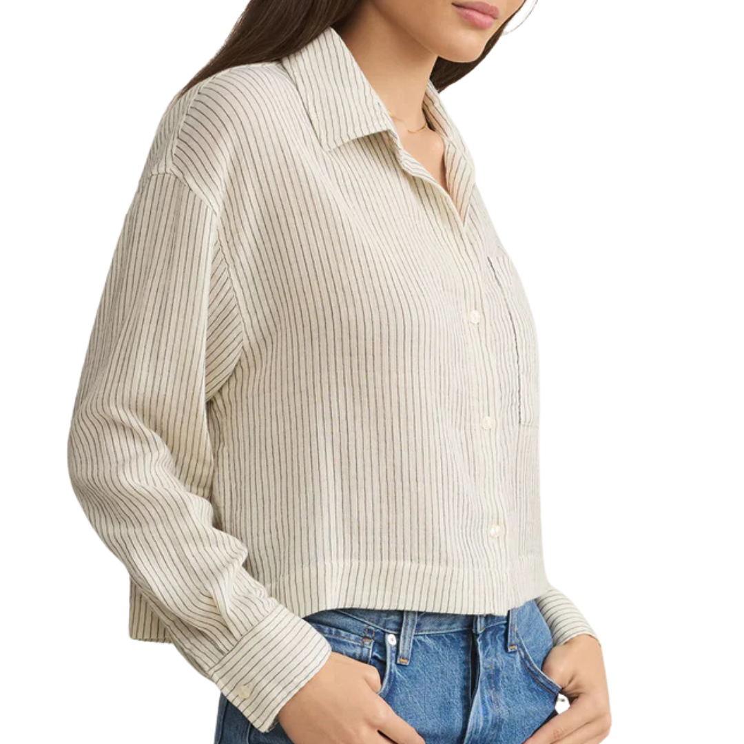Del Mar Cotton Gauze Striped Shirt in Natural