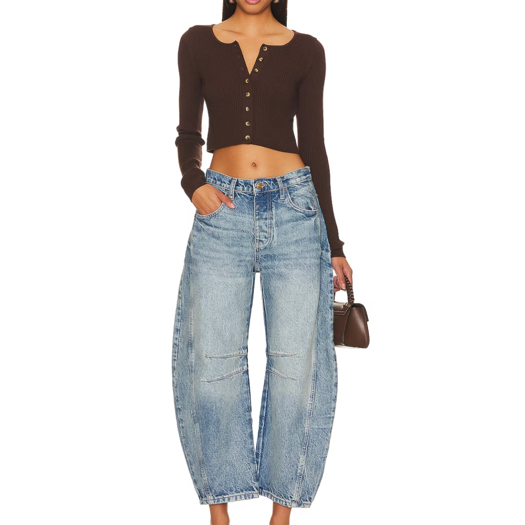 We The Free Good Luck Mid-Rise Barrel Jeans in Ultra Light Beam