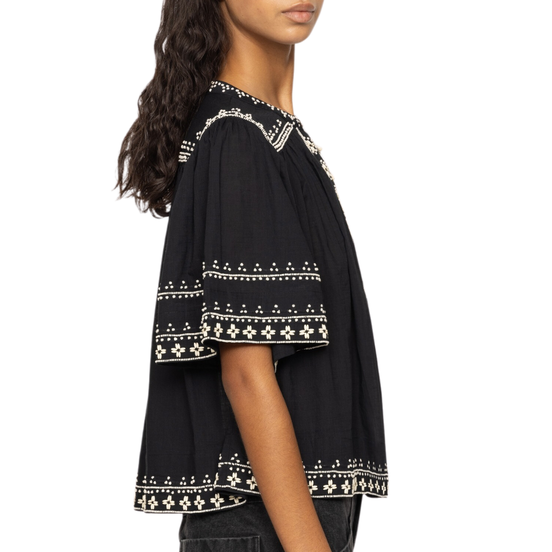 Mille Short Sleeve Top in Black