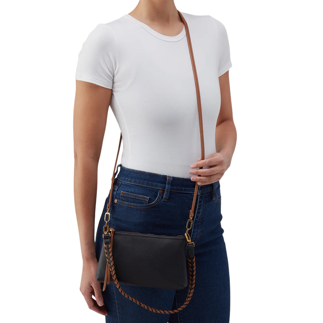 Darcy Crossbody in Black and Tan