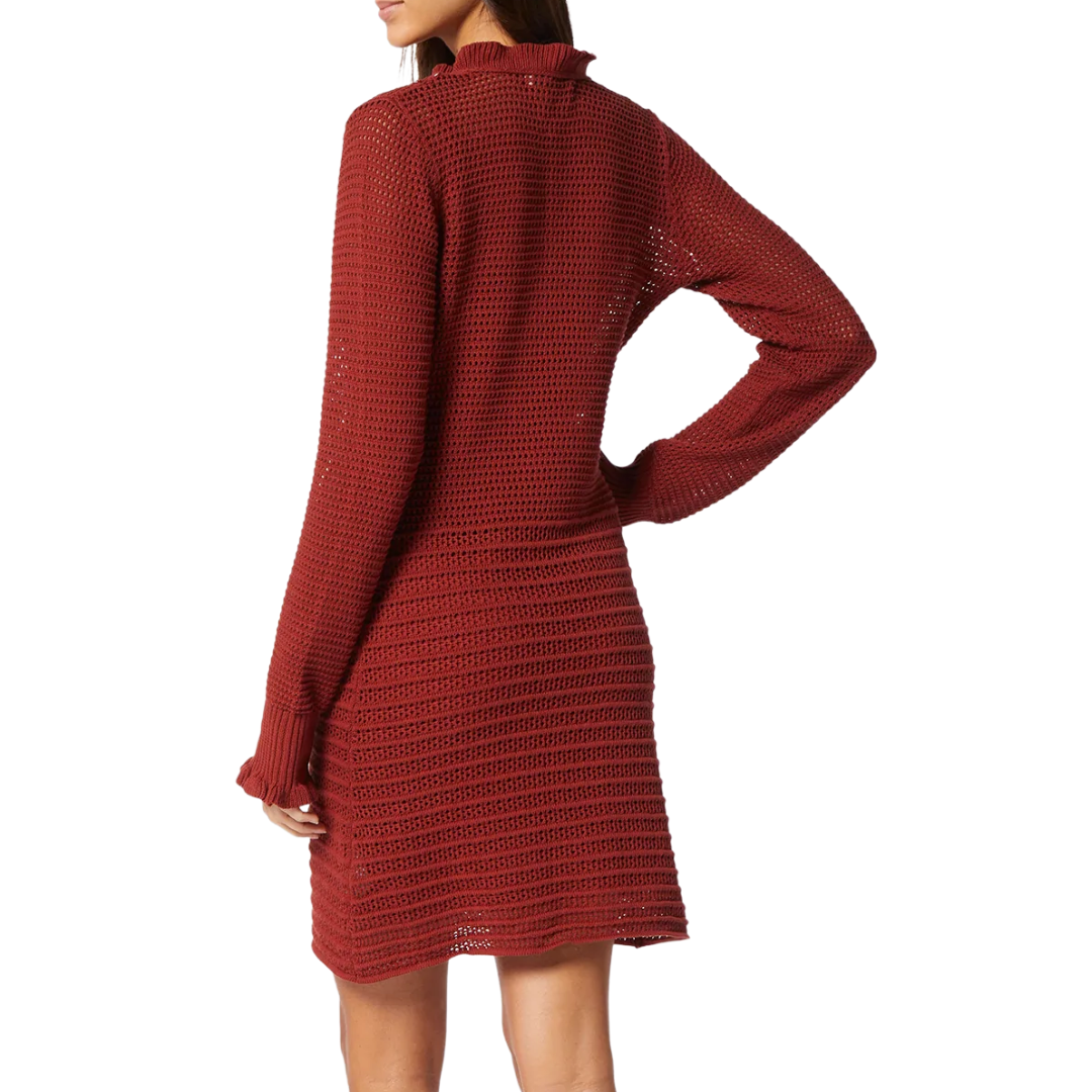 Torrens Cotton Sweater Dress in Russet Brown Red