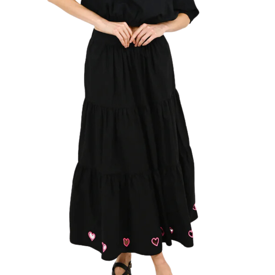 Gabrielle Maxi Skirt Hearts in Black
