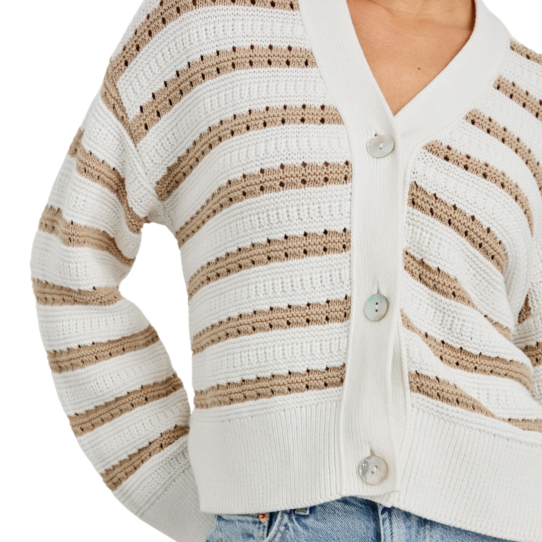 Geneva Cardigan in Ivory Oat Stripe