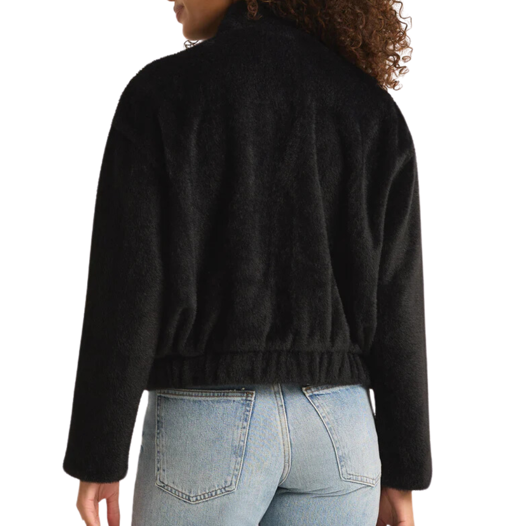 Lex Sweater Knit Bomber Jacket in Black