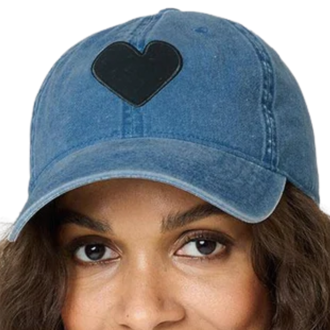 Baseball Hat Denim Imperfect Heart in Denim-Black