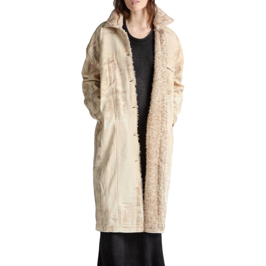 JEANS LONG COAT WITH FUR STITCH LINING