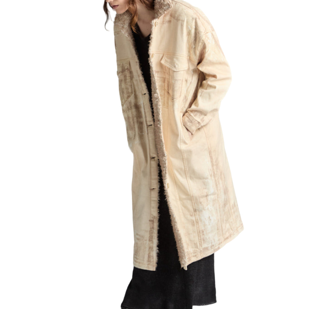 JEANS LONG COAT WITH FUR STITCH LINING