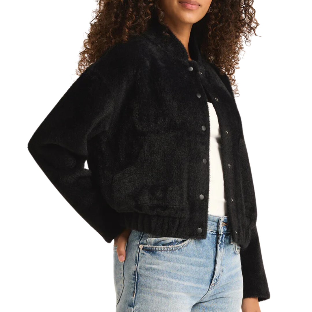 Lex Sweater Knit Bomber Jacket in Black