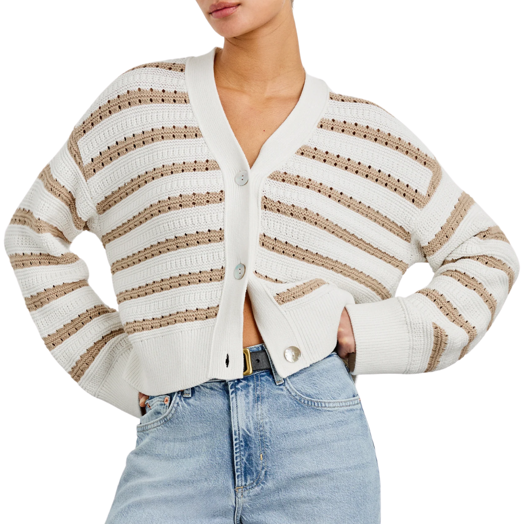 Geneva Cardigan in Ivory Oat Stripe