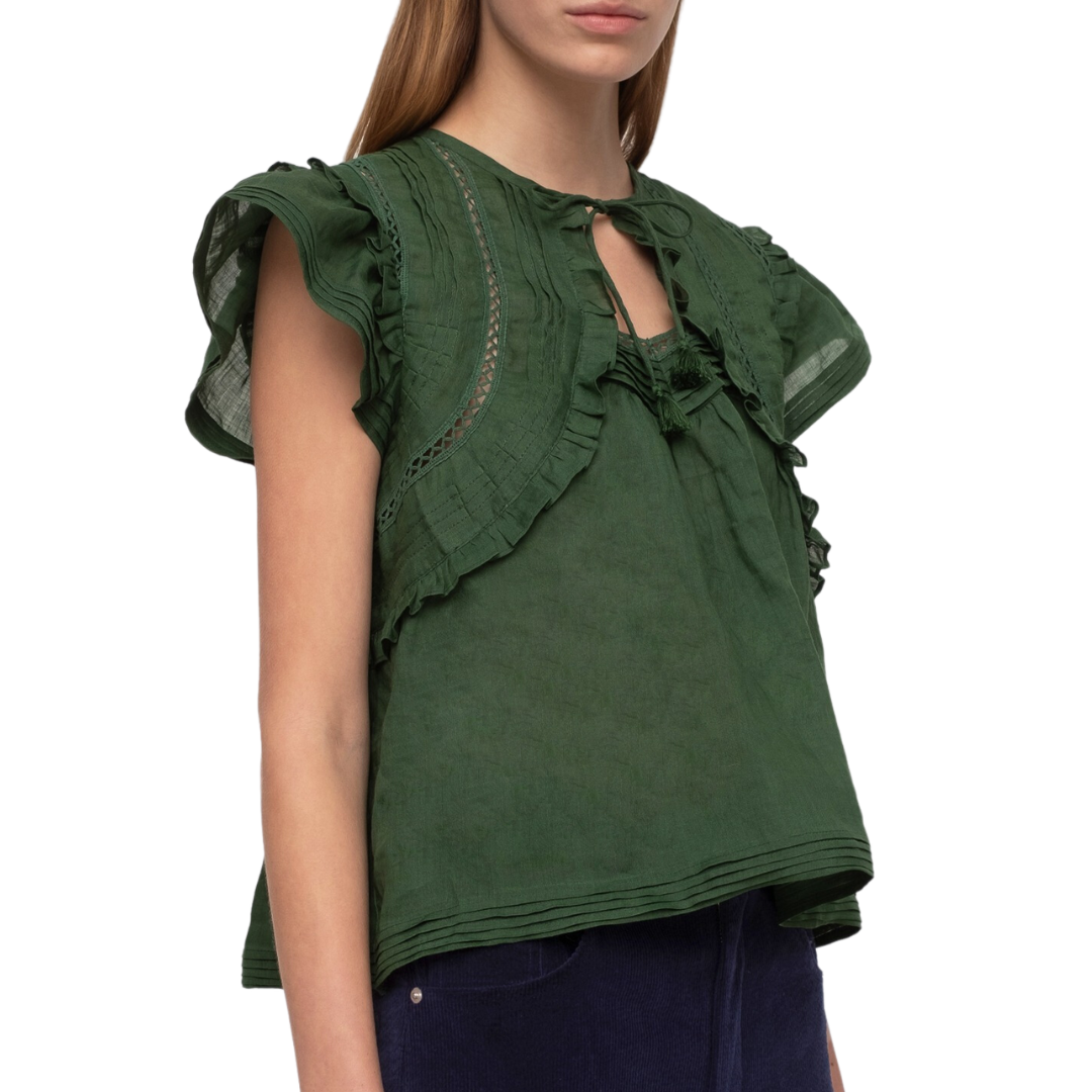 Renata Flutter Sleeve Top in Emerald