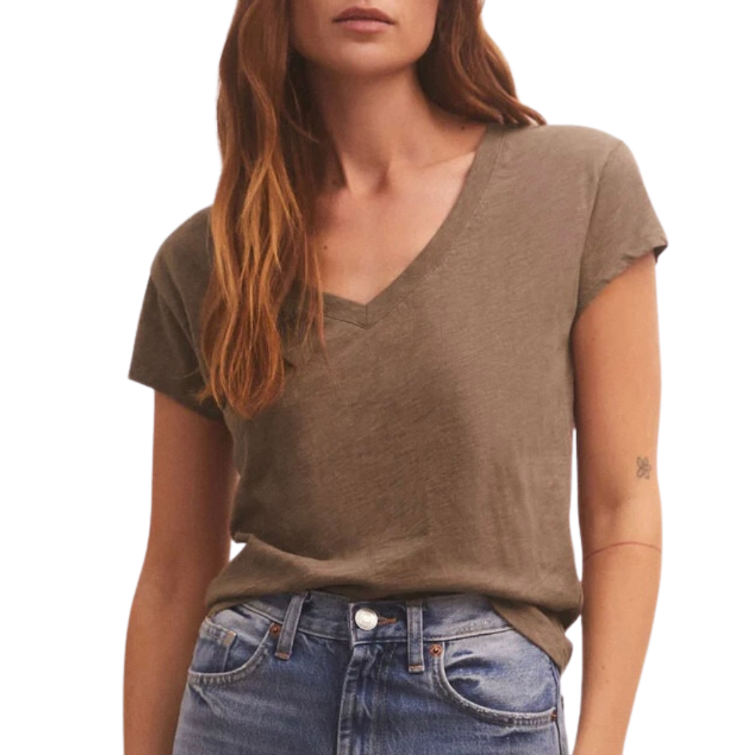 Modern V-Neck Tee in Milkshake