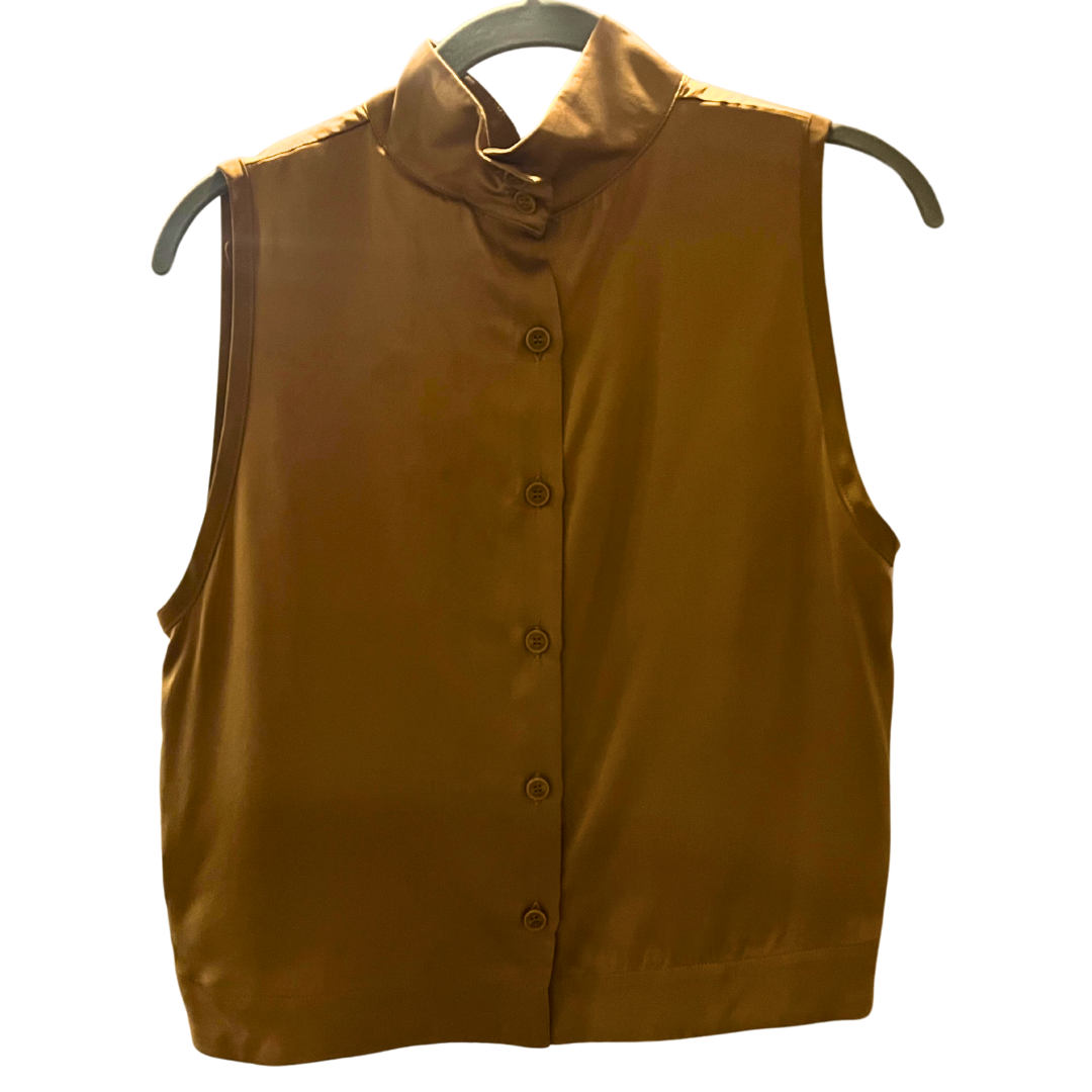 Rena Mock Neck Tank W/ Button Back in Matte Gold