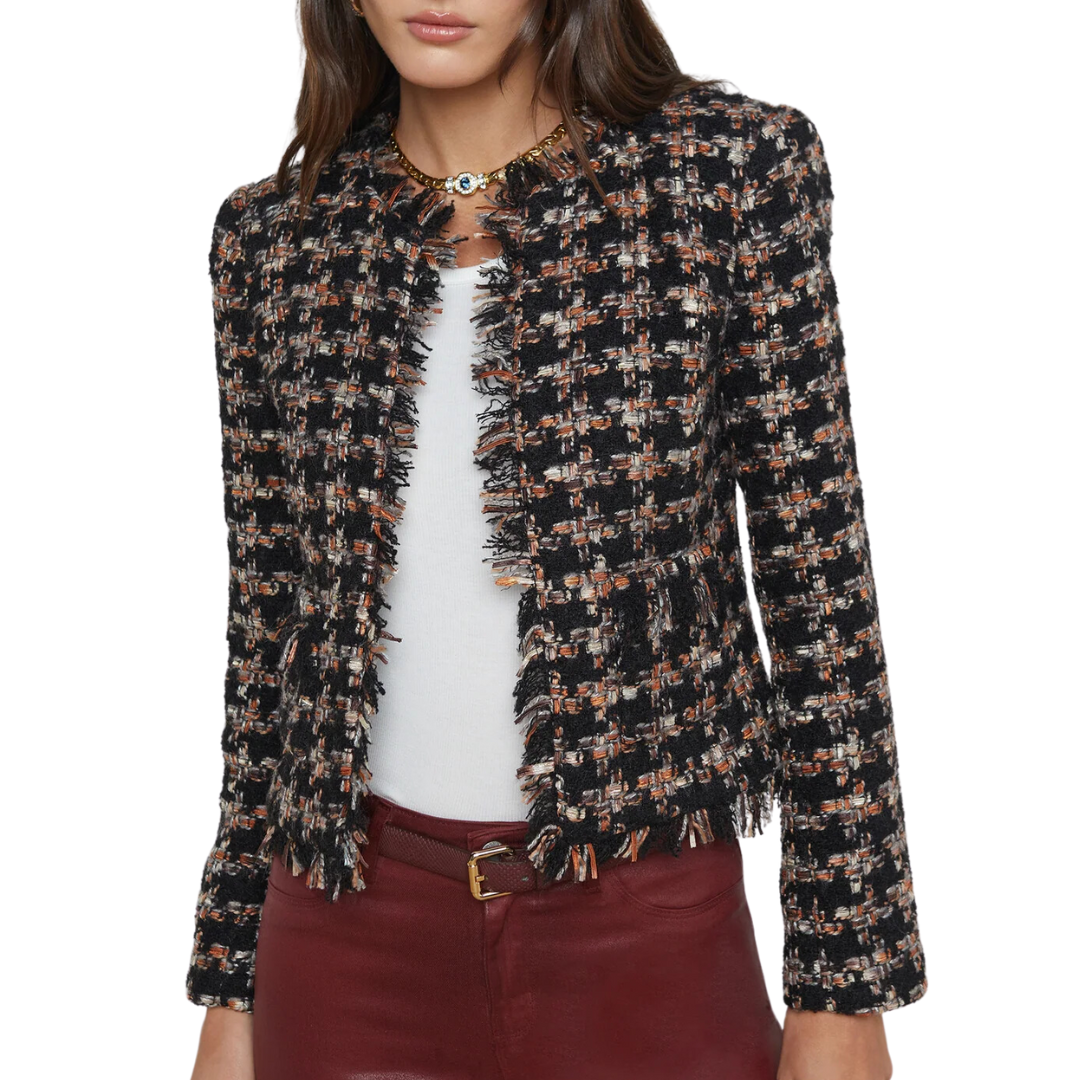 L'Agence Angelina Tweed Jacket in Black Multi Tweed