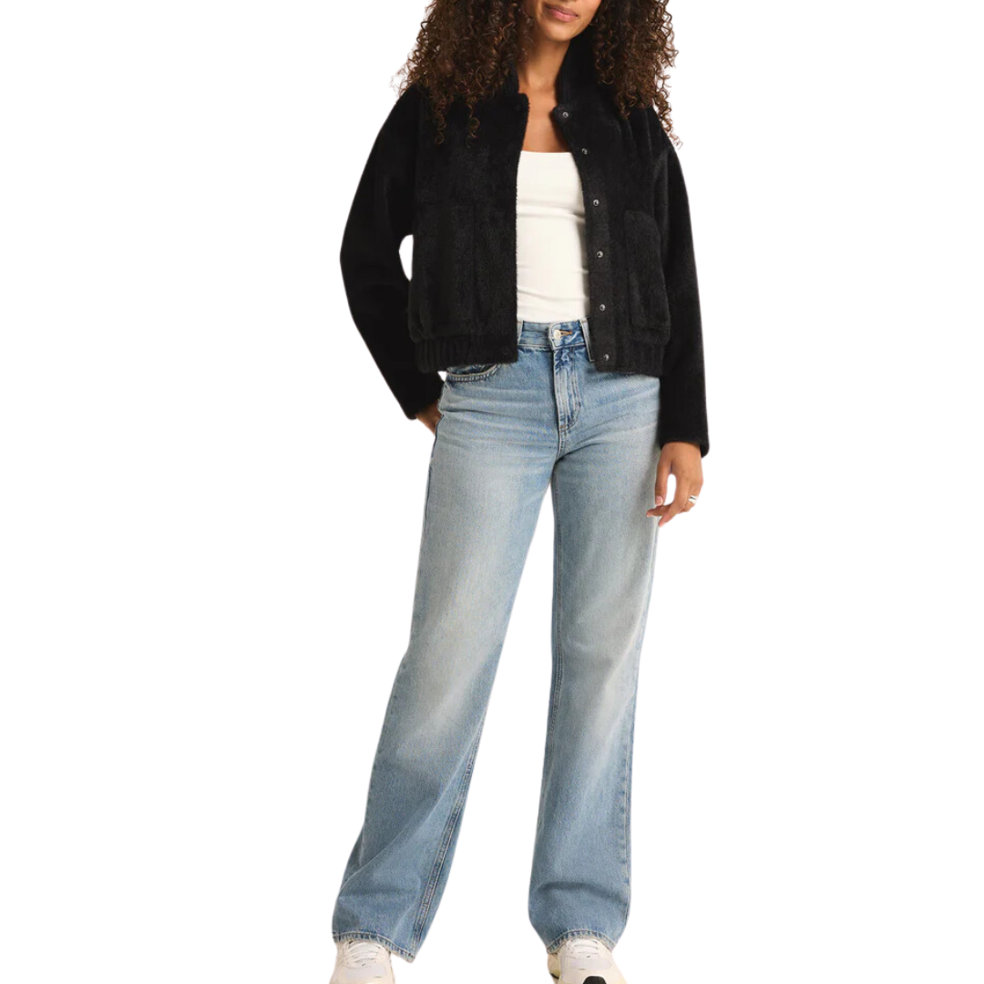 Lex Sweater Knit Bomber Jacket in Black