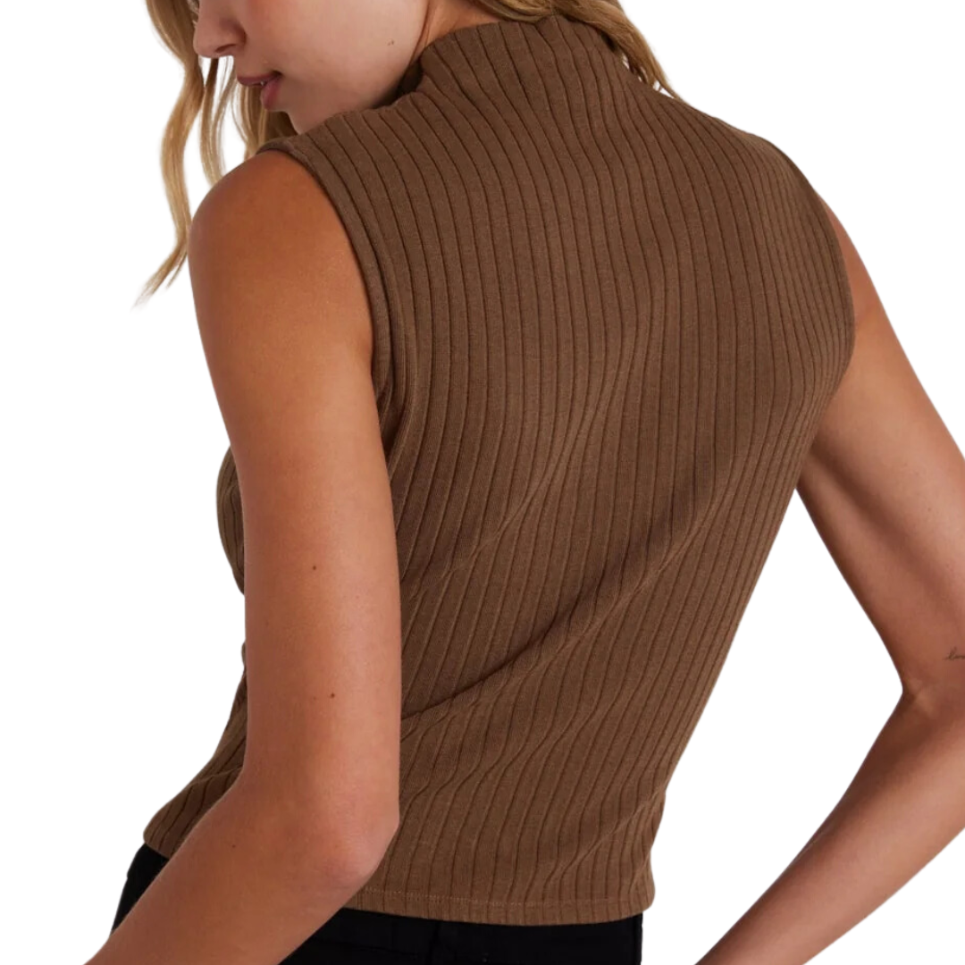Rib Mock Neck Top in Olive Bronze