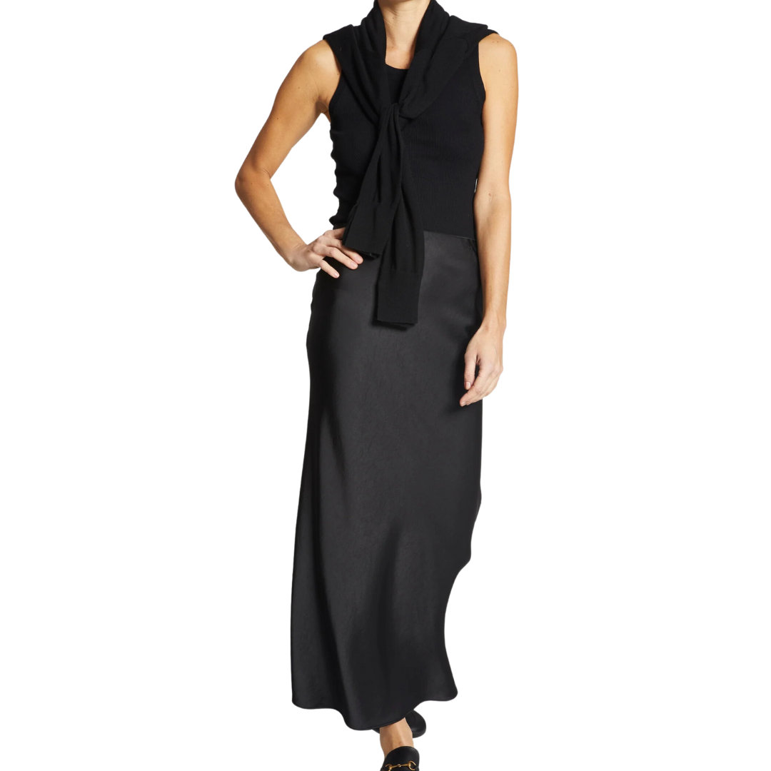 Talia Charmeuse Midi Skirt in Black
